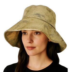 F.L.A.G. COLLECTION Cracked Metallic Gold Floppy Bucket Hat Festival Shiny